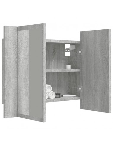 Mobile Specchio LED Grigio Sonoma 60x12x45cm Legno Multistrato