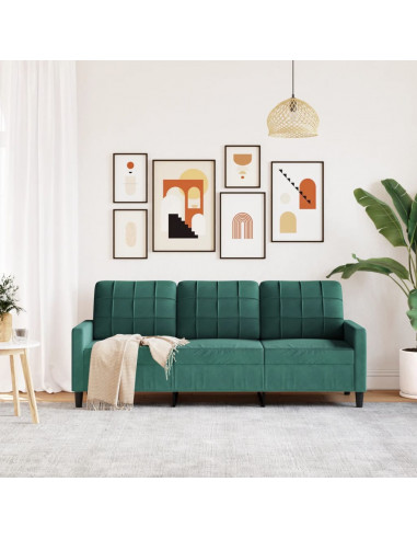 Divano a 3 Posti Verde Scuro 180 cm in Velluto