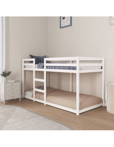 Letto a Castello Bianco 90x200 cm in Legno Massello di Pino