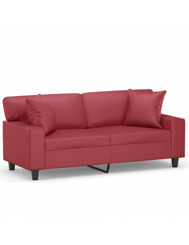 Divano a 2 Posti con Cuscini Rosso Vino 140 cm in Similpelle