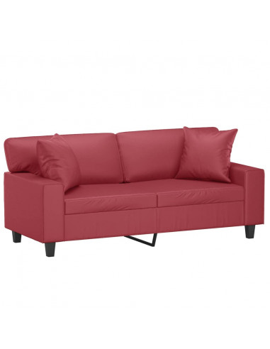 Divano a 2 Posti con Cuscini Rosso Vino 140 cm in Similpelle