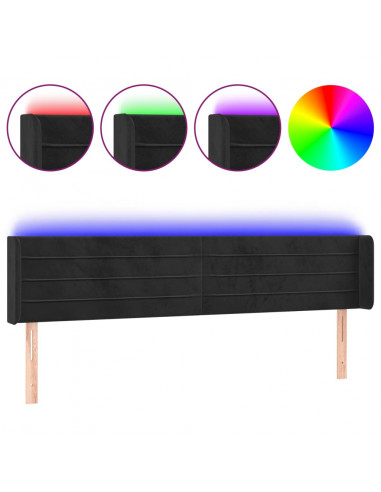 Testiera a LED Nera 183x16x78/88 cm in Velluto