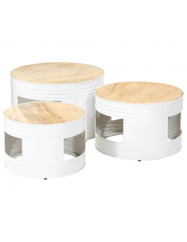 Tavoli da Bar a Tamburo 3pz in Legno Massello Grezzo di Mango