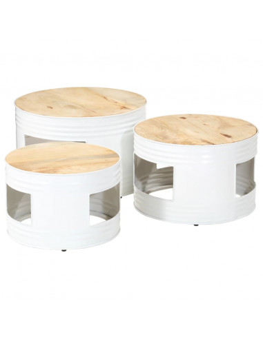 Tavoli da Bar a Tamburo 3pz in Legno Massello Grezzo di Mango