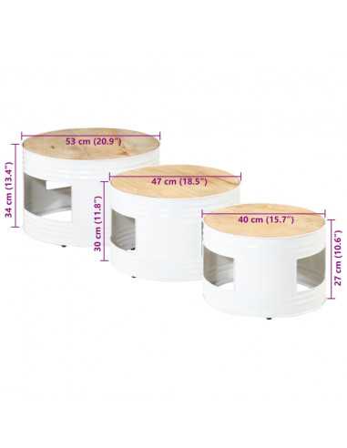 Tavoli da Bar a Tamburo 3pz in Legno Massello Grezzo di Mango