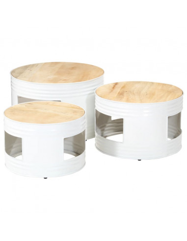 Tavoli da Bar a Tamburo 3pz in Legno Massello Grezzo di Mango