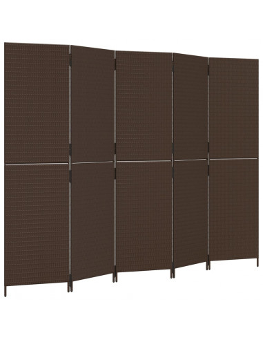 Divisorio per Ambienti a 5 Pannelli Marrone in Polyrattan