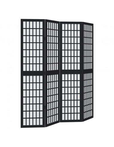 Divisorio Ambienti 4 Pannelli Nero Legno Massello di Paulownia