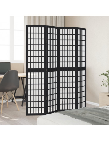 Divisorio Ambienti 4 Pannelli Nero Legno Massello di Paulownia
