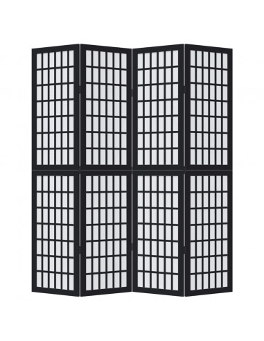 Divisorio Ambienti 4 Pannelli Nero Legno Massello di Paulownia