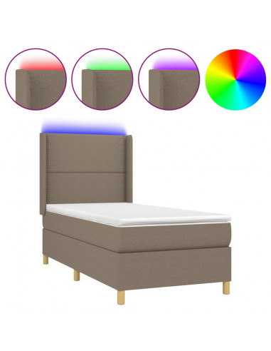 Letto a Molle Materasso e LED Marrone Scuro 90x200cm in Tessuto