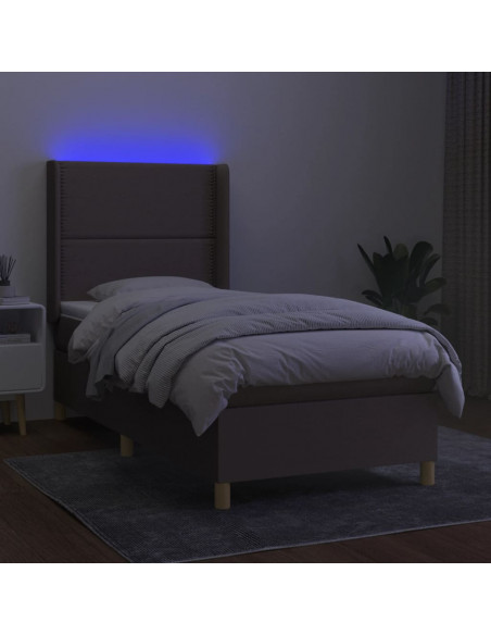 Letto a Molle Materasso e LED Marrone Scuro 90x200cm in Tessuto