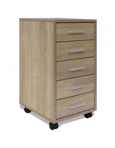 Cassettiera da Ufficio con Ruote 5 Cassetti Rovere