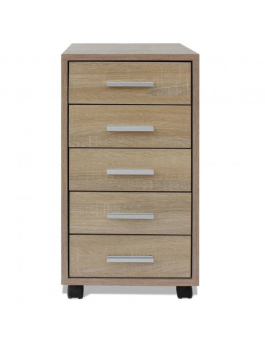 Cassettiera da Ufficio con Ruote 5 Cassetti Rovere