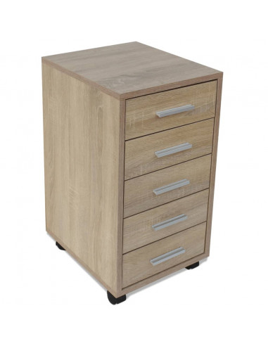 Cassettiera da Ufficio con Ruote 5 Cassetti Rovere