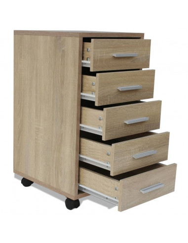 Cassettiera da Ufficio con Ruote 5 Cassetti Rovere