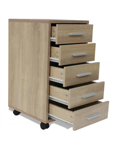 Cassettiera da Ufficio con Ruote 5 Cassetti Rovere