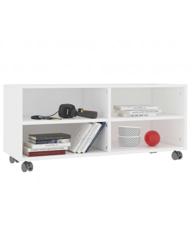Mobile TV con Ruote Bianco 90x35x35 cm in Legno Multistrato