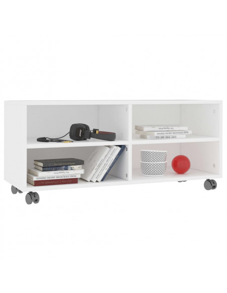 Mobile TV con Ruote Bianco 90x35x35 cm in Legno Multistrato