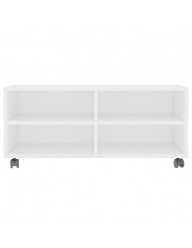 Mobile TV con Ruote Bianco 90x35x35 cm in Legno Multistrato