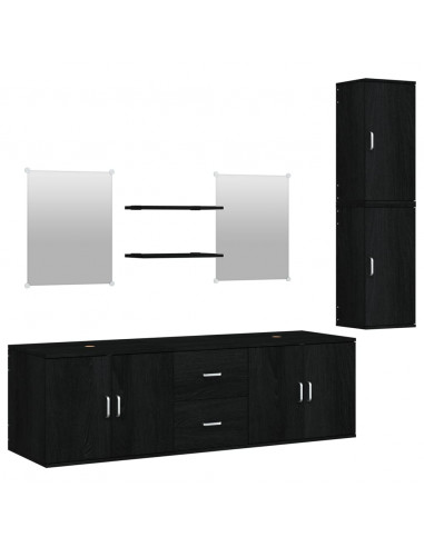 Set Mobili da Bagno 7 pz Nero in Legno Multistrato