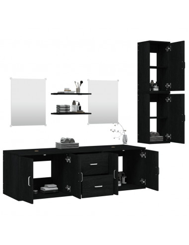 Set Mobili da Bagno 7 pz Nero in Legno Multistrato