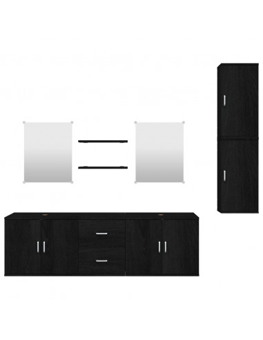 Set Mobili da Bagno 7 pz Nero in Legno Multistrato