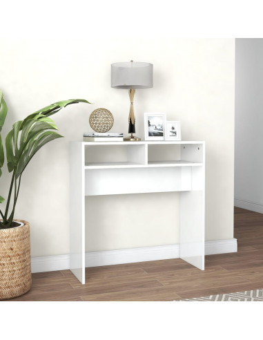 Tavolino Consolle Bianco Lucido 78x30x80 cm Legno Multistrato