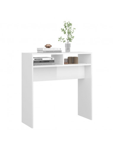 Tavolino Consolle Bianco Lucido 78x30x80 cm Legno Multistrato