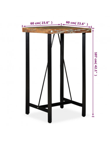 Tavolo da Bar in Legno Massello di Recupero 60x60x107 cm