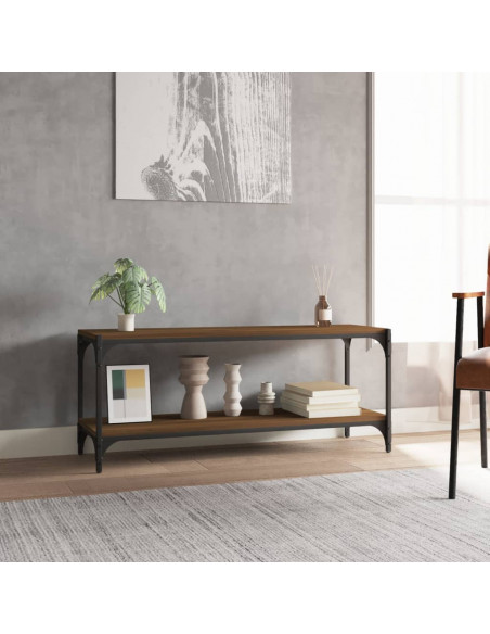 Mobile TV Rovere Marrone 100x33x41cm Legno Multistrato Acciaio