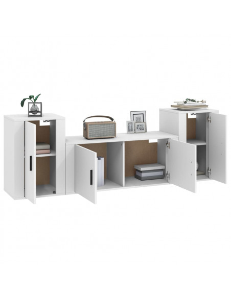 Set Mobili Porta TV 3 pz Bianco in Legno Multistrato