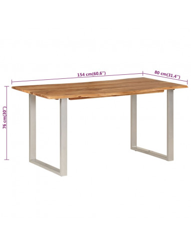 Tavolo da Pranzo 154x80x76 cm in Legno Massello di Acacia
