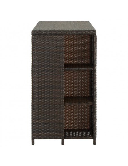 Tavolo da Bar con Ripiani Marrone 120x60x110 cm in Polyrattan