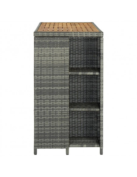 Tavolo da Bar con Ripiani Grigio 120x60x110 cm in Polyrattan