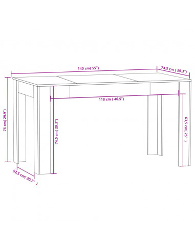 Tavolo da Pranzo Bianco 140x74,5x76 cm in Legno Multistrato