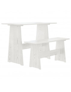 Tavolo da Pranzo con Panca Bianco in Legno Massello di Pino 2