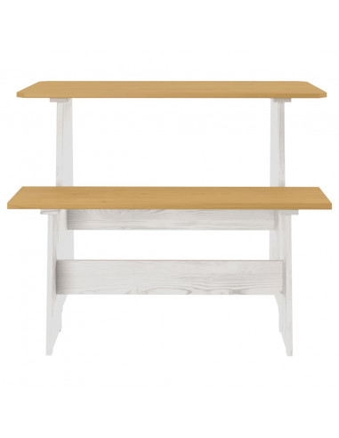 Tavolo da Pranzo con Panca Pino Massello Marrone Miele e Bianco