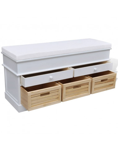 Cassapanca per Ingresso Bianca con Cuscino 2 Cassetti 3 Cestini