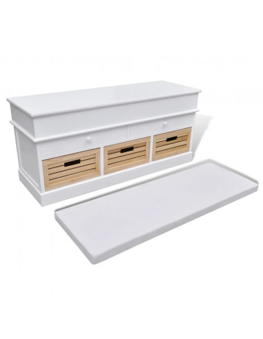 Cassapanca per Ingresso Bianca con Cuscino 2 Cassetti 3 Cestini