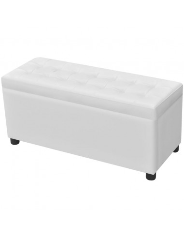 Sgabello con Contenitore in Pelle Artificiale Bianco