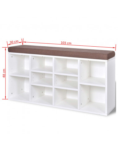 Panchina con Scarpiera con 10 Scomparti Bianca