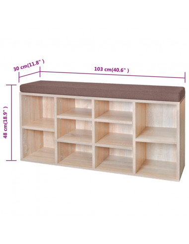 Panchina con Scarpiera con 10 Scomparti Colore Rovere