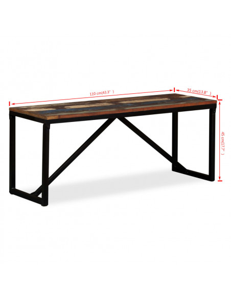 Panca in Legno Massello di Recupero 110x35x45 cm