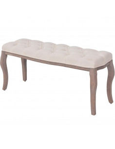Panca in Legno Massello e Lino 110x38x48 cm Bianco Crema 2