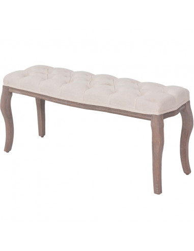 Panca in Legno Massello e Lino 110x38x48 cm Bianco Crema