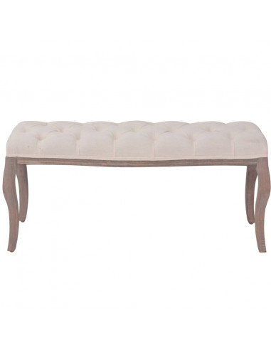 Panca in Legno Massello e Lino 110x38x48 cm Bianco Crema