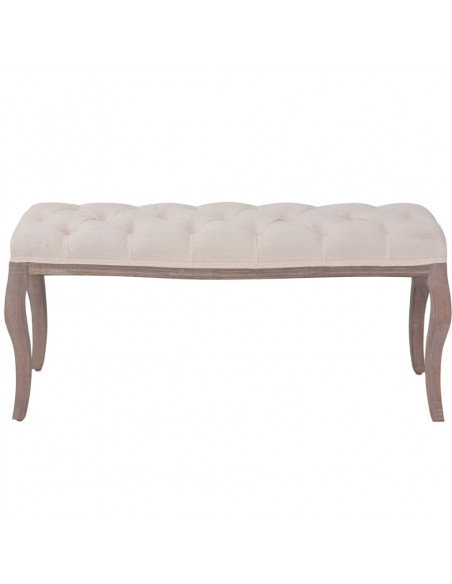 Panca in Legno Massello e Lino 110x38x48 cm Bianco Crema