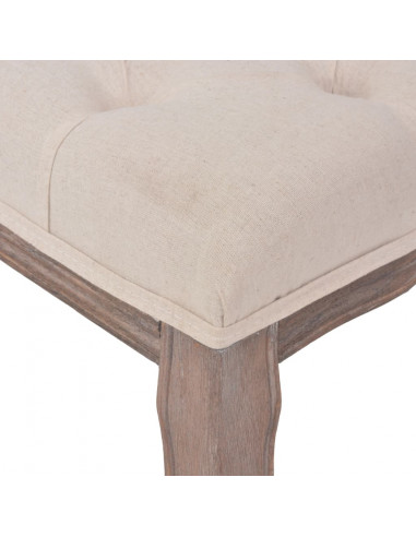 Panca in Legno Massello e Lino 110x38x48 cm Bianco Crema