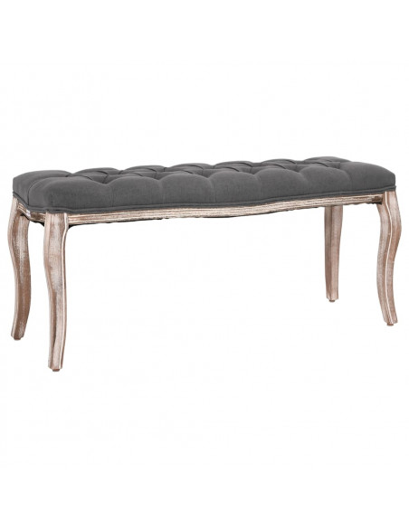 Panca in Lino e Legno Massello 110x38x48 cm Grigio Scuro